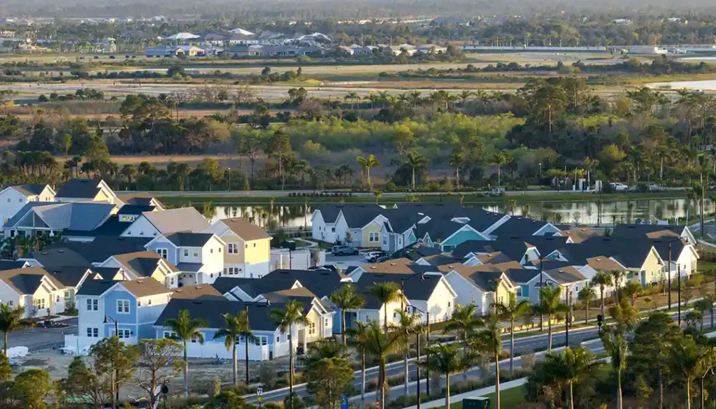 Lakewood Ranch neighborhood with houses, roads, and community greenery