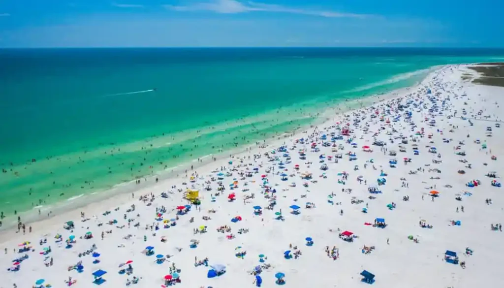Siesta Key beach on a beautiful and busy summer day