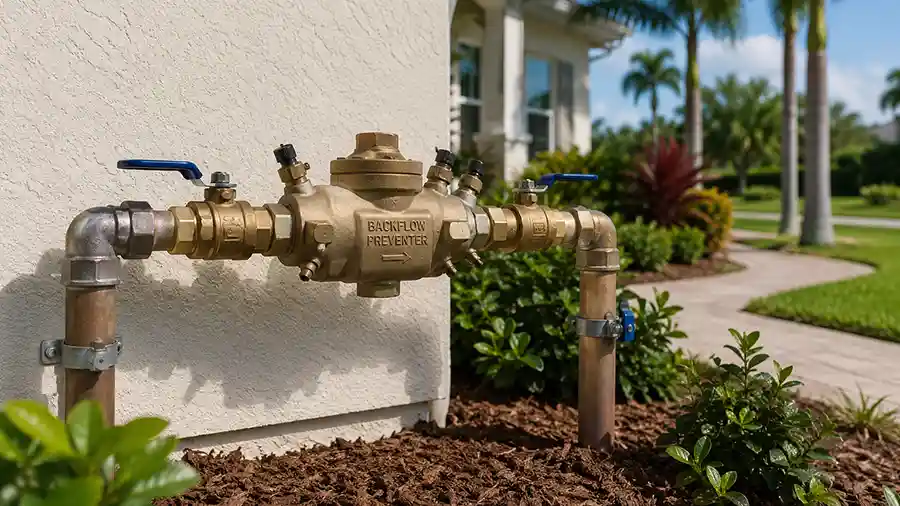 Backflow preventer pictures in a residential yard in Florida