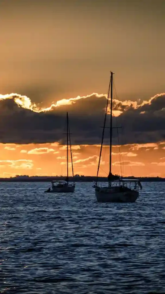 Beautiful sunset with sailboats in Punta Gorda, Florida.