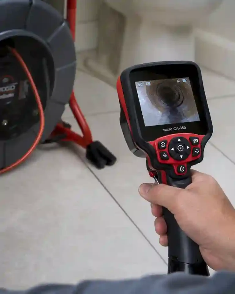 Restore plumber using a camera for a sewer line inspection