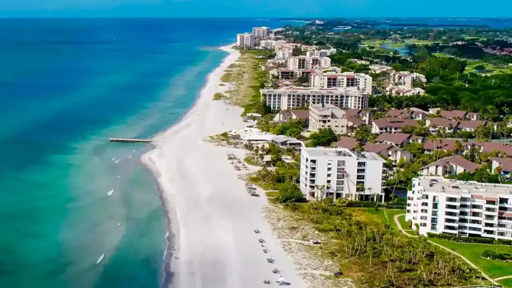 View of white sand beaches in Longboat Key, Florida