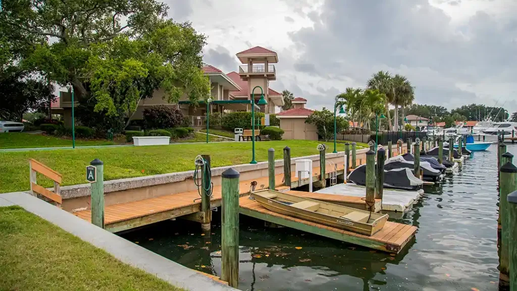 Boats docked on a cloudy day in Osprey, Florida