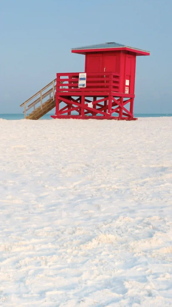 Lifeguard stand on Siesta Beach in Siesta Key, Florida